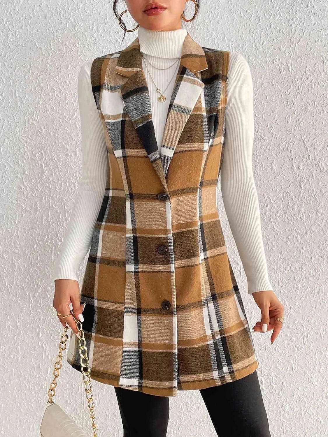 Plaid Lapel Collar Vest - Bona Fide Fashion