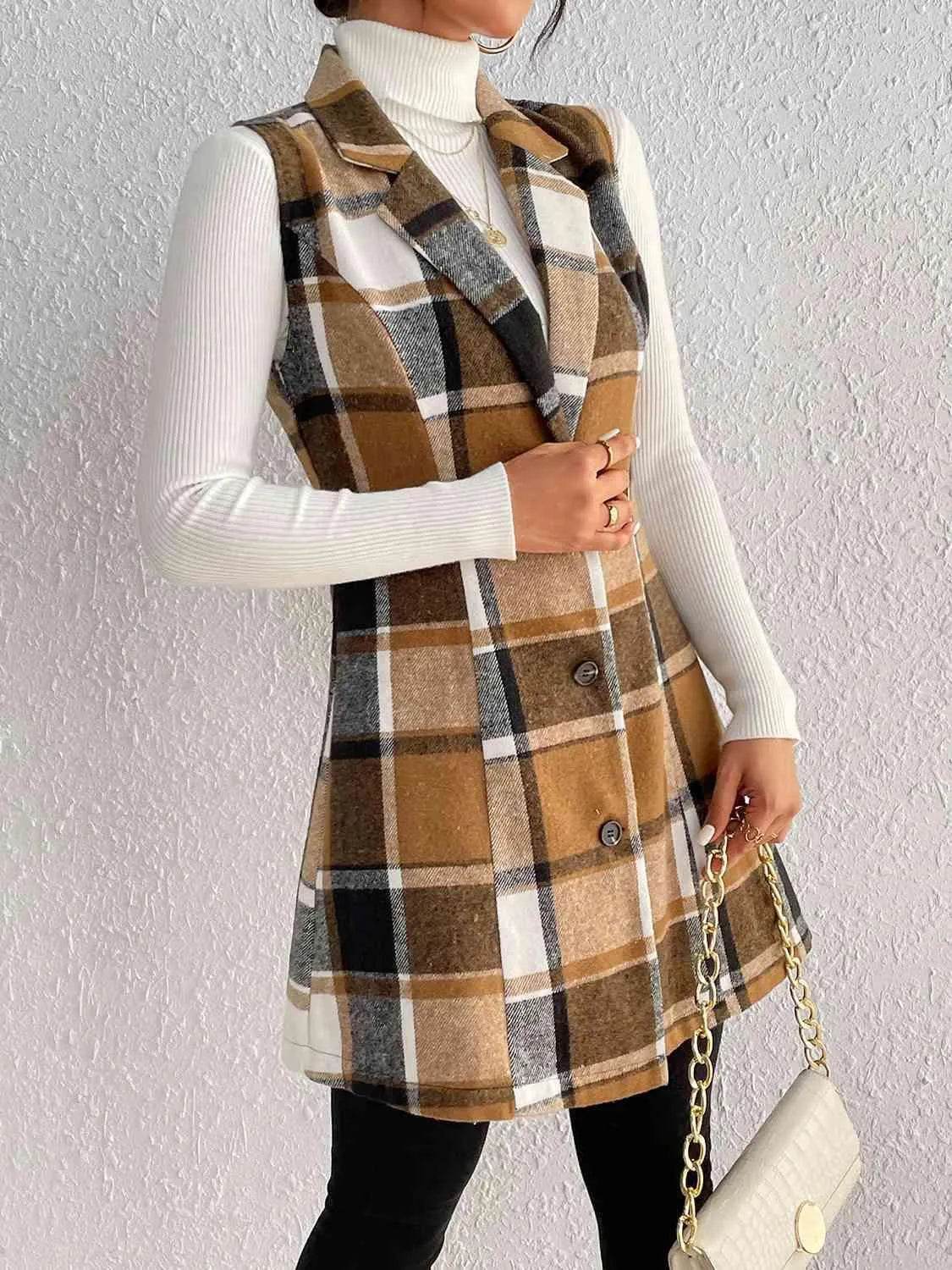 Plaid Lapel Collar Vest - Bona Fide Fashion