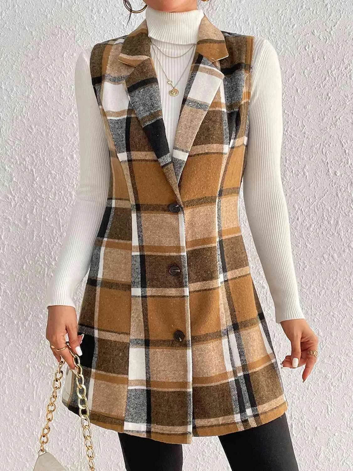 Plaid Lapel Collar Vest - Bona Fide Fashion