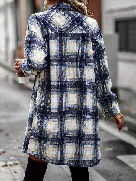 Plaid Long Cardigan Shirt Jacket H72DS3TP49 - Bona Fide Fashion