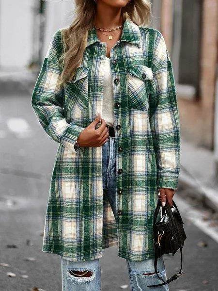 Plaid Long Cardigan Shirt Jacket H72DS3TP49 - Bona Fide Fashion