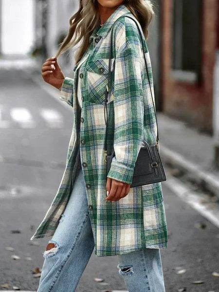 Plaid Long Cardigan Shirt Jacket H72DS3TP49 - Bona Fide Fashion