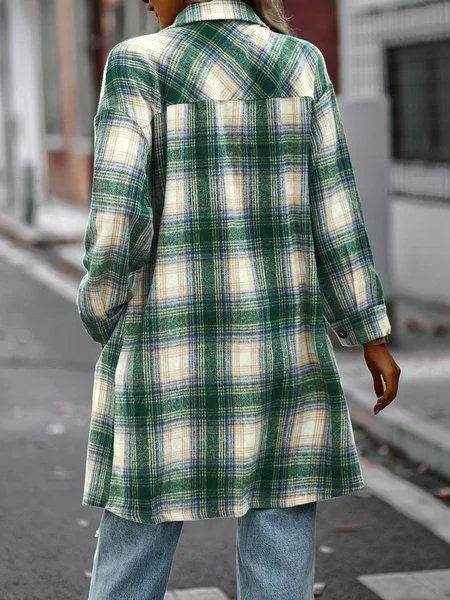 Plaid Long Cardigan Shirt Jacket H72DS3TP49 - Bona Fide Fashion