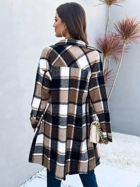 Plaid Long Cardigan Shirt Jacket H72DS3TP49 - Bona Fide Fashion