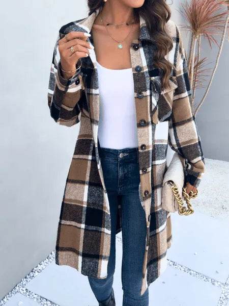 Plaid Long Cardigan Shirt Jacket H72DS3TP49 - Bona Fide Fashion