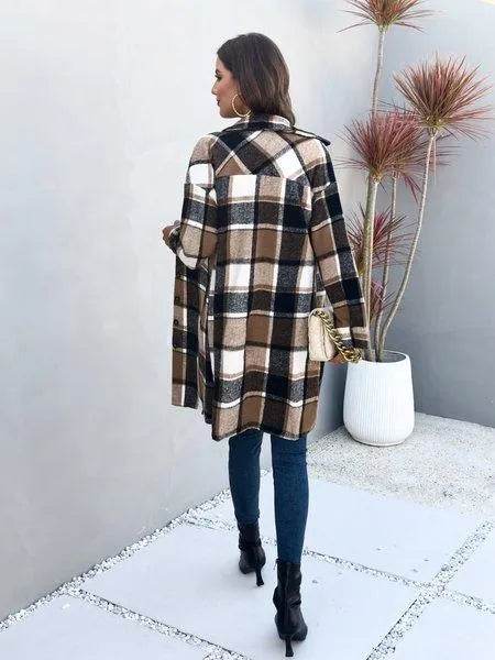 Plaid Long Cardigan Shirt Jacket H72DS3TP49 - Bona Fide Fashion