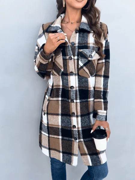 Plaid Long Cardigan Shirt Jacket H72DS3TP49 - Bona Fide Fashion