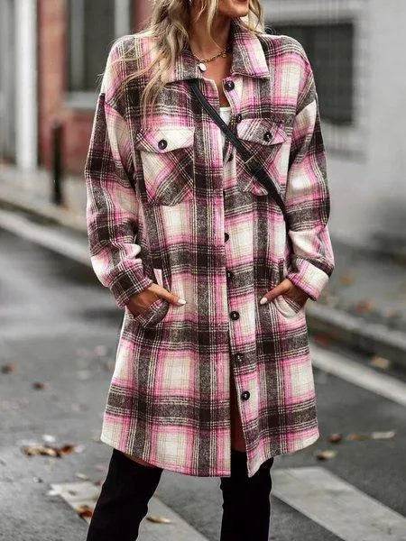 Plaid Long Cardigan Shirt Jacket H72DS3TP49 - Bona Fide Fashion