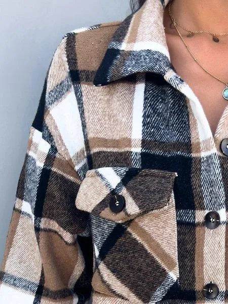 Plaid Long Cardigan Shirt Jacket H72DS3TP49 - Bona Fide Fashion
