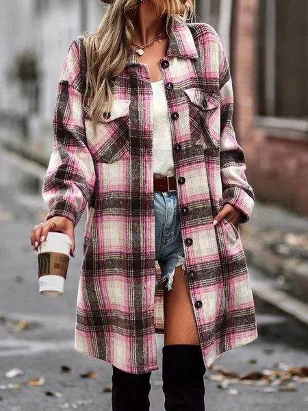 Plaid Long Cardigan Shirt Jacket H72DS3TP49 - Bona Fide Fashion