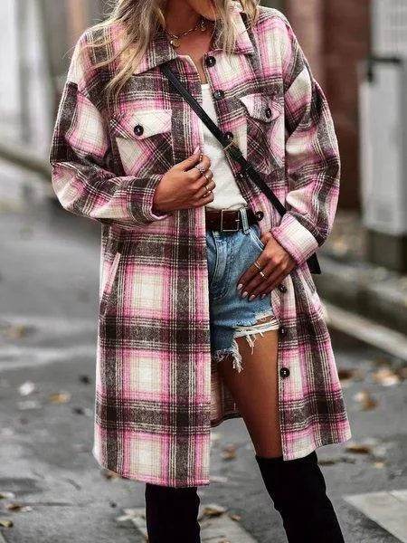 Plaid Long Cardigan Shirt Jacket H72DS3TP49 - Bona Fide Fashion