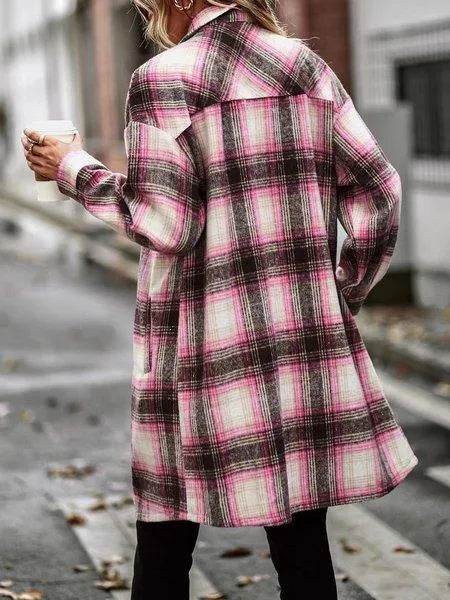 Plaid Long Cardigan Shirt Jacket H72DS3TP49 - Bona Fide Fashion