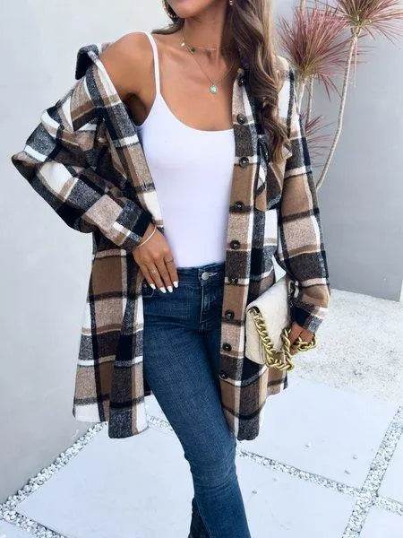 Plaid Long Cardigan Shirt Jacket H72DS3TP49 - Bona Fide Fashion
