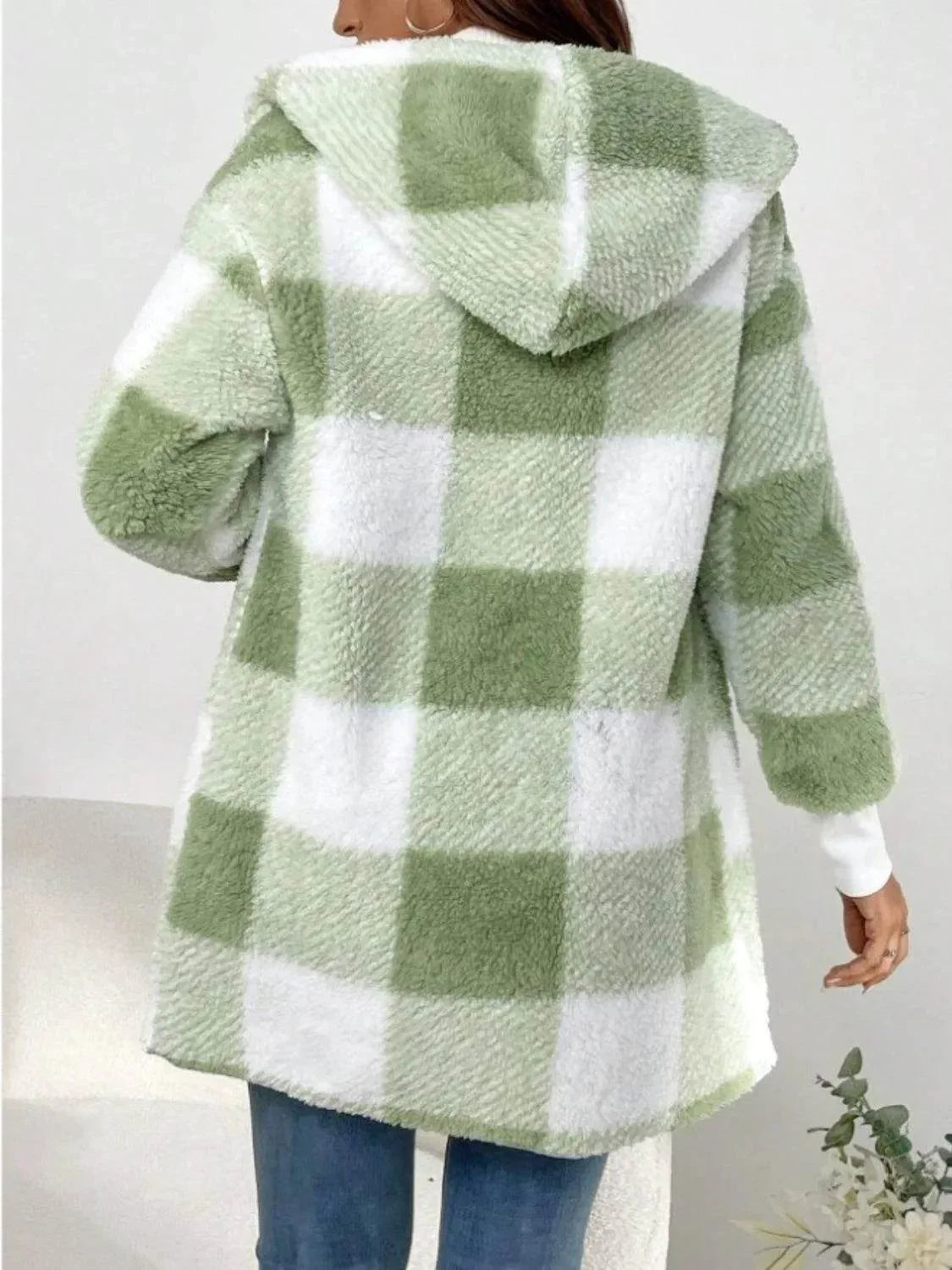 Plaid Long Sleeve Hooded Coat - Bona Fide Fashion