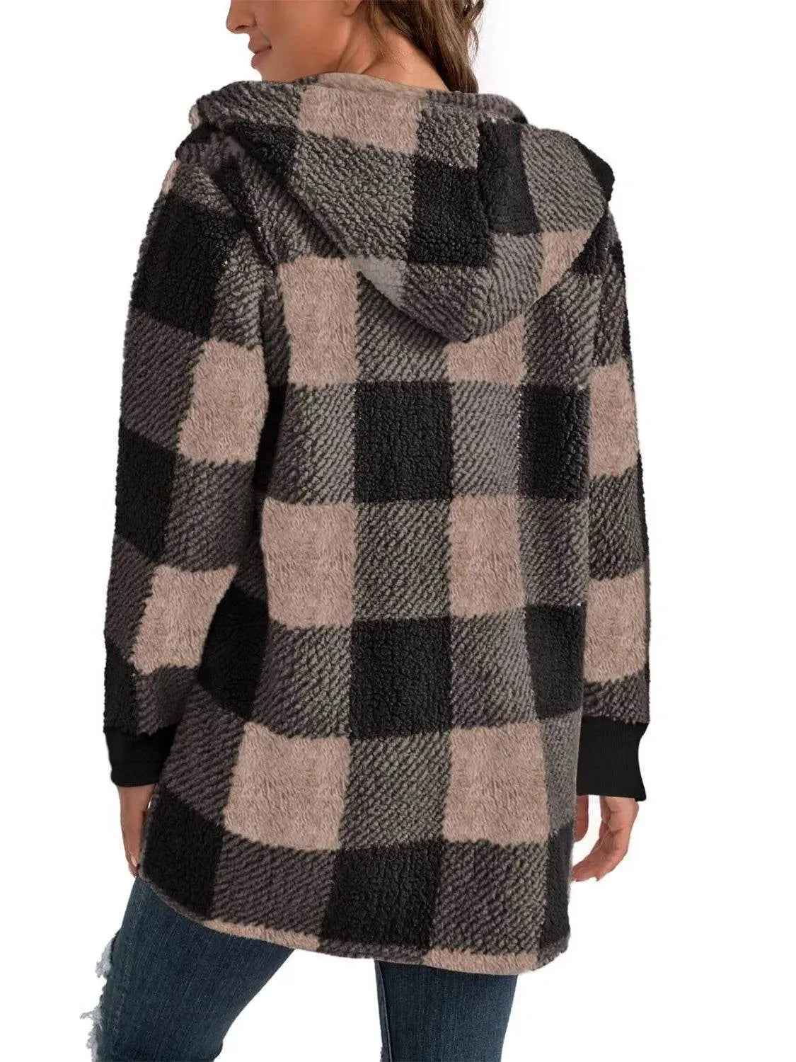 Plaid Long Sleeve Hooded Coat - Bona Fide Fashion