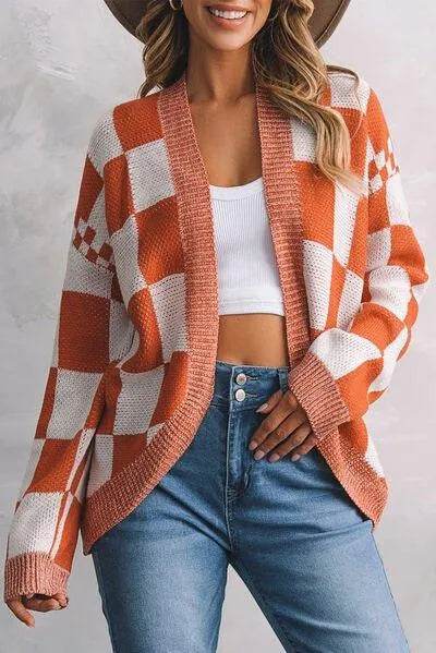 Plaid Open Front Dropped Shoulder Cardigan - Bona Fide Fashion