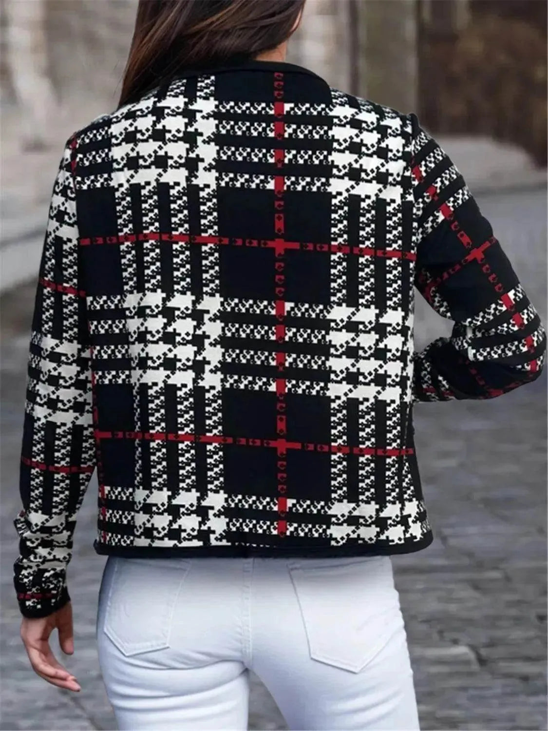 Plaid Open Front Long Sleeve Jacket - Bona Fide Fashion
