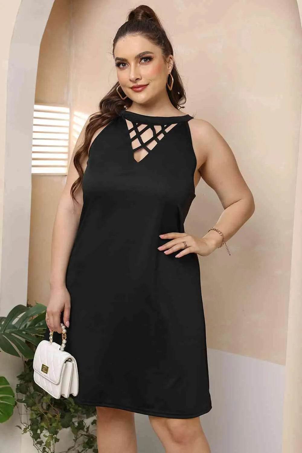 Plus Size Cutout Round Neck Sleeveless Dress - Bona Fide Fashion
