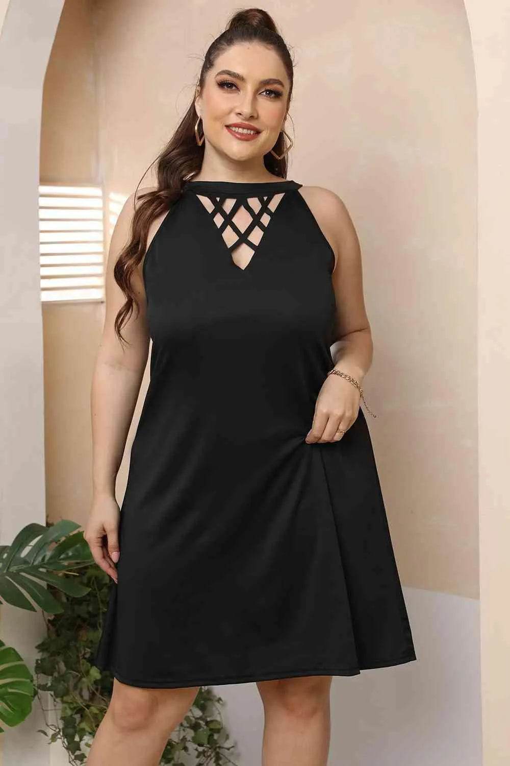 Plus Size Cutout Round Neck Sleeveless Dress - Bona Fide Fashion
