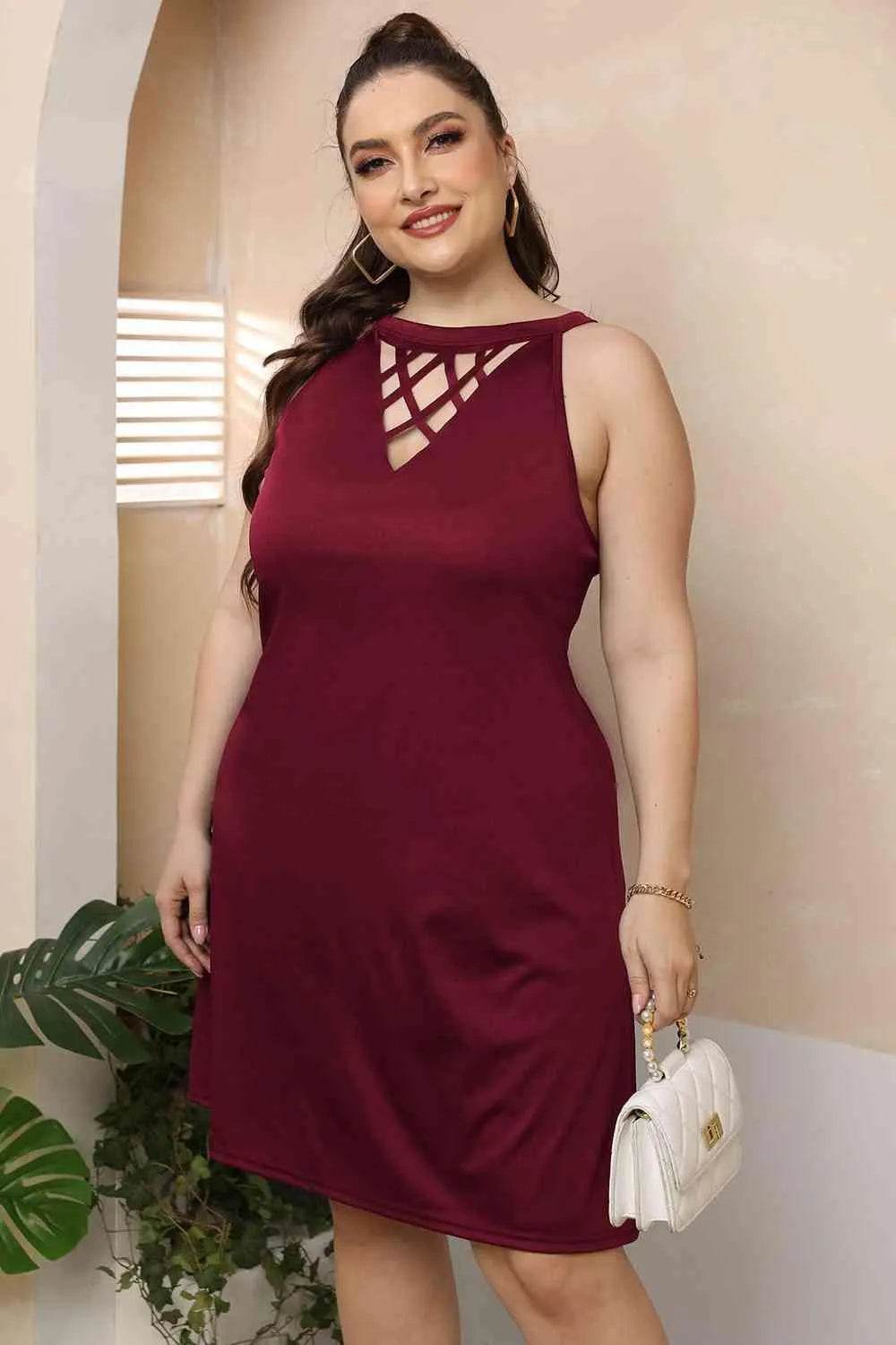 Plus Size Cutout Round Neck Sleeveless Dress - Bona Fide Fashion