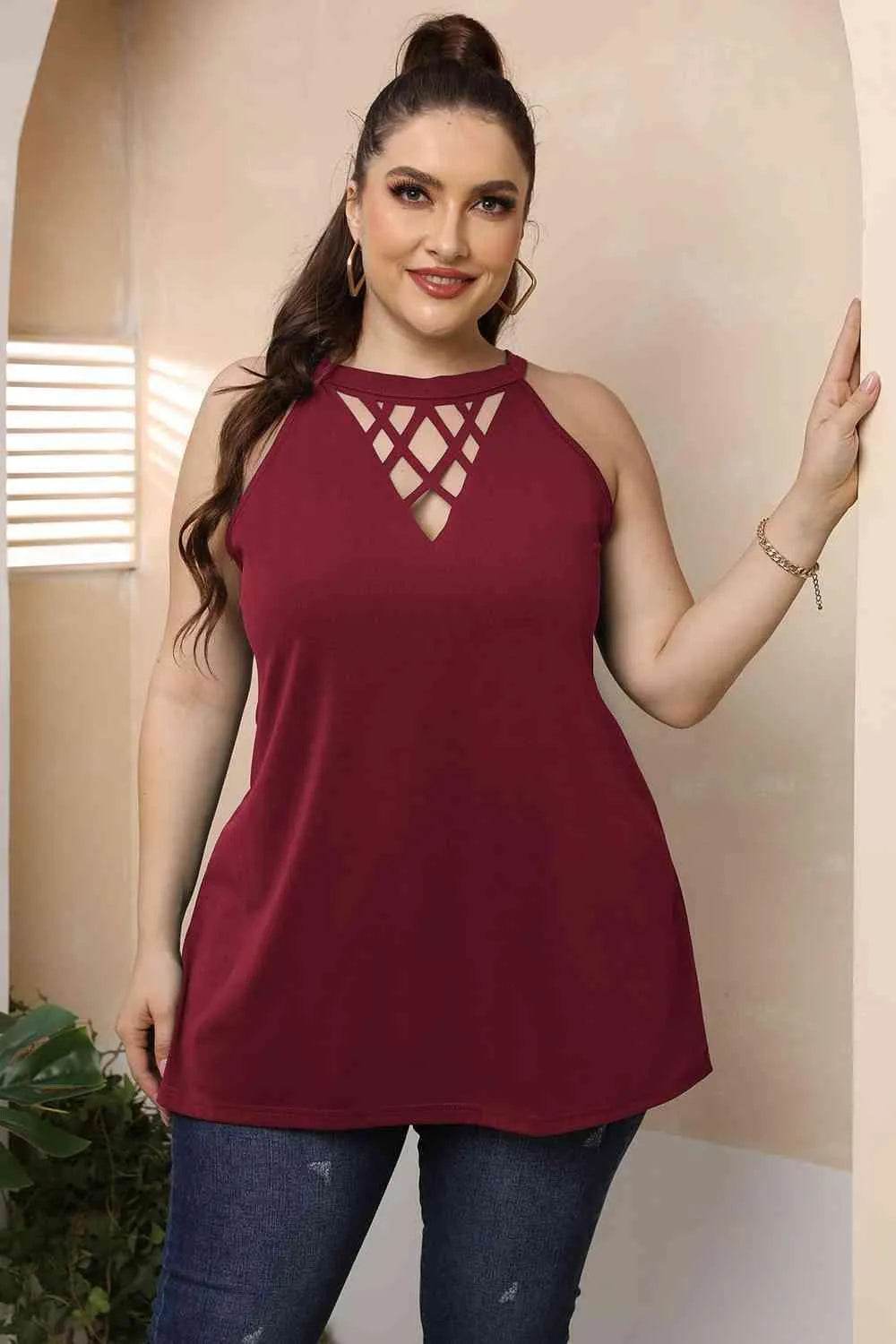 Plus Size Halter Neck Cutout Sleeveless Dress - Bona Fide Fashion