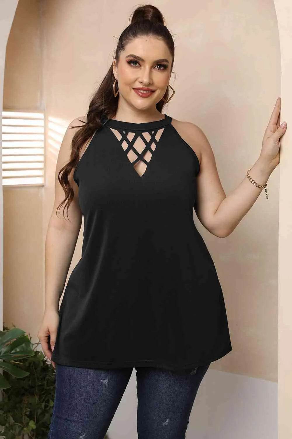Plus Size Halter Neck Cutout Sleeveless Dress - Bona Fide Fashion