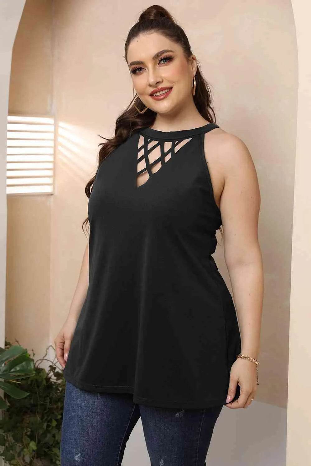 Plus Size Halter Neck Cutout Sleeveless Dress - Bona Fide Fashion