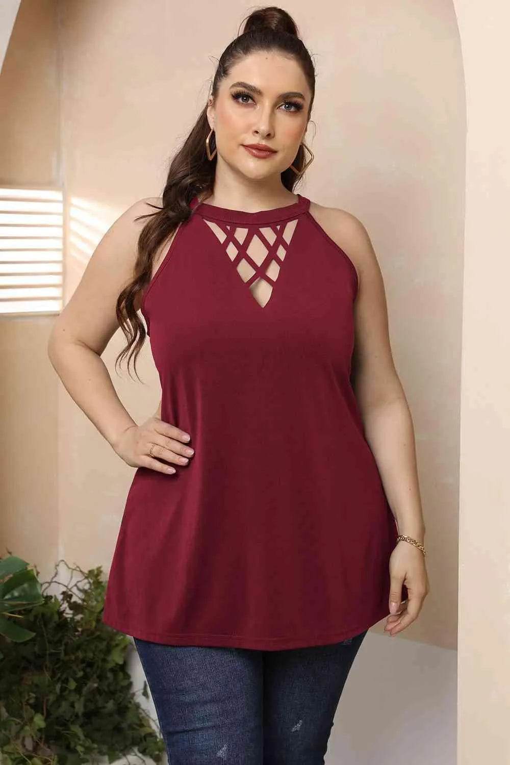 Plus Size Halter Neck Cutout Sleeveless Dress - Bona Fide Fashion