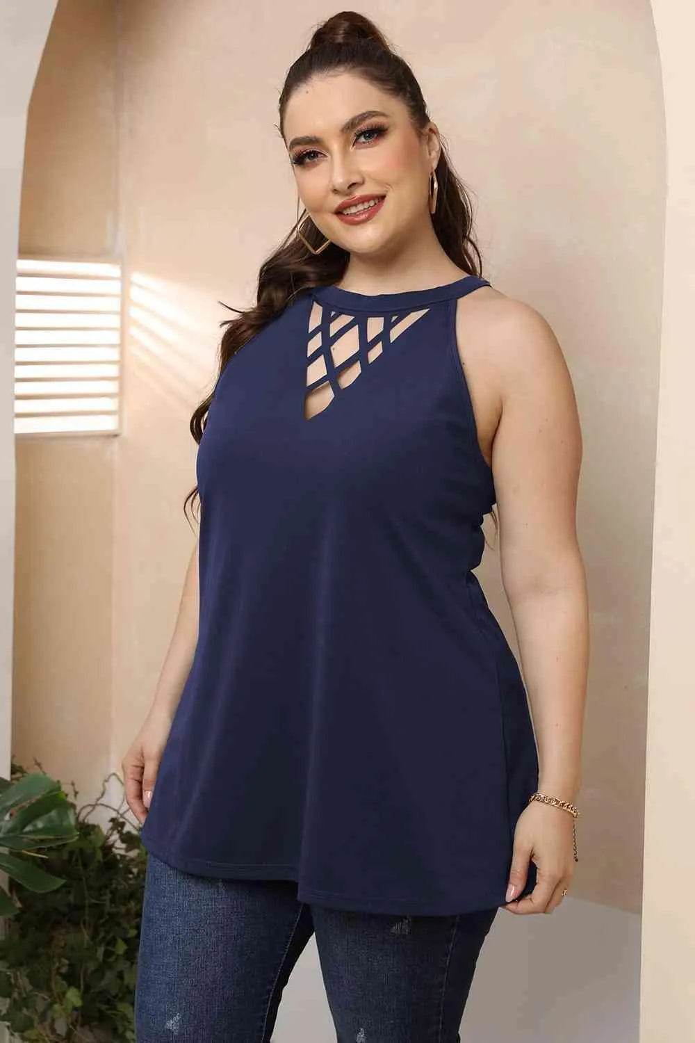 Plus Size Halter Neck Cutout Sleeveless Dress - Bona Fide Fashion