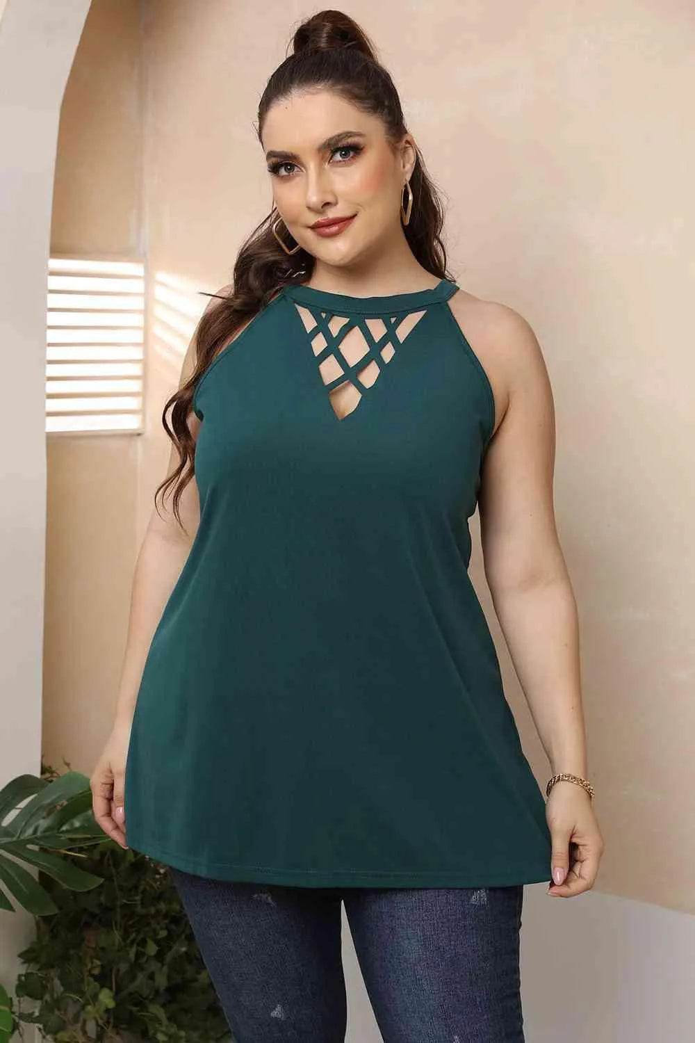 Plus Size Halter Neck Cutout Sleeveless Dress - Bona Fide Fashion