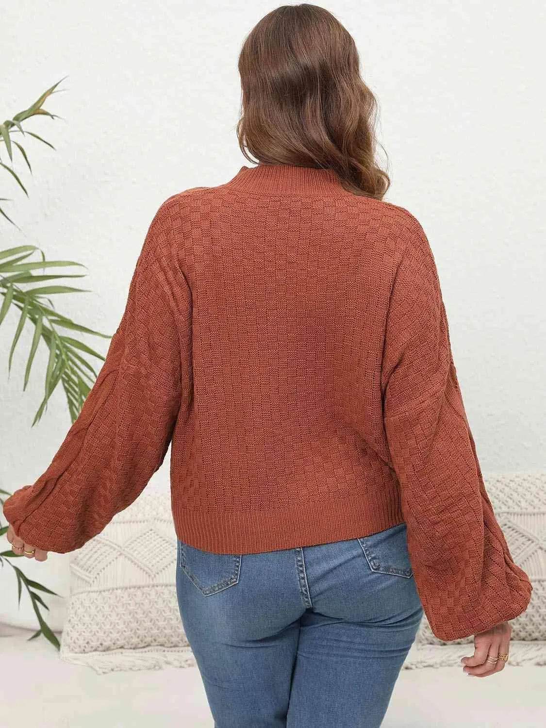 Plus Size Mock Neck Cable Knit Long Sleeve Sweater - Bona Fide Fashion