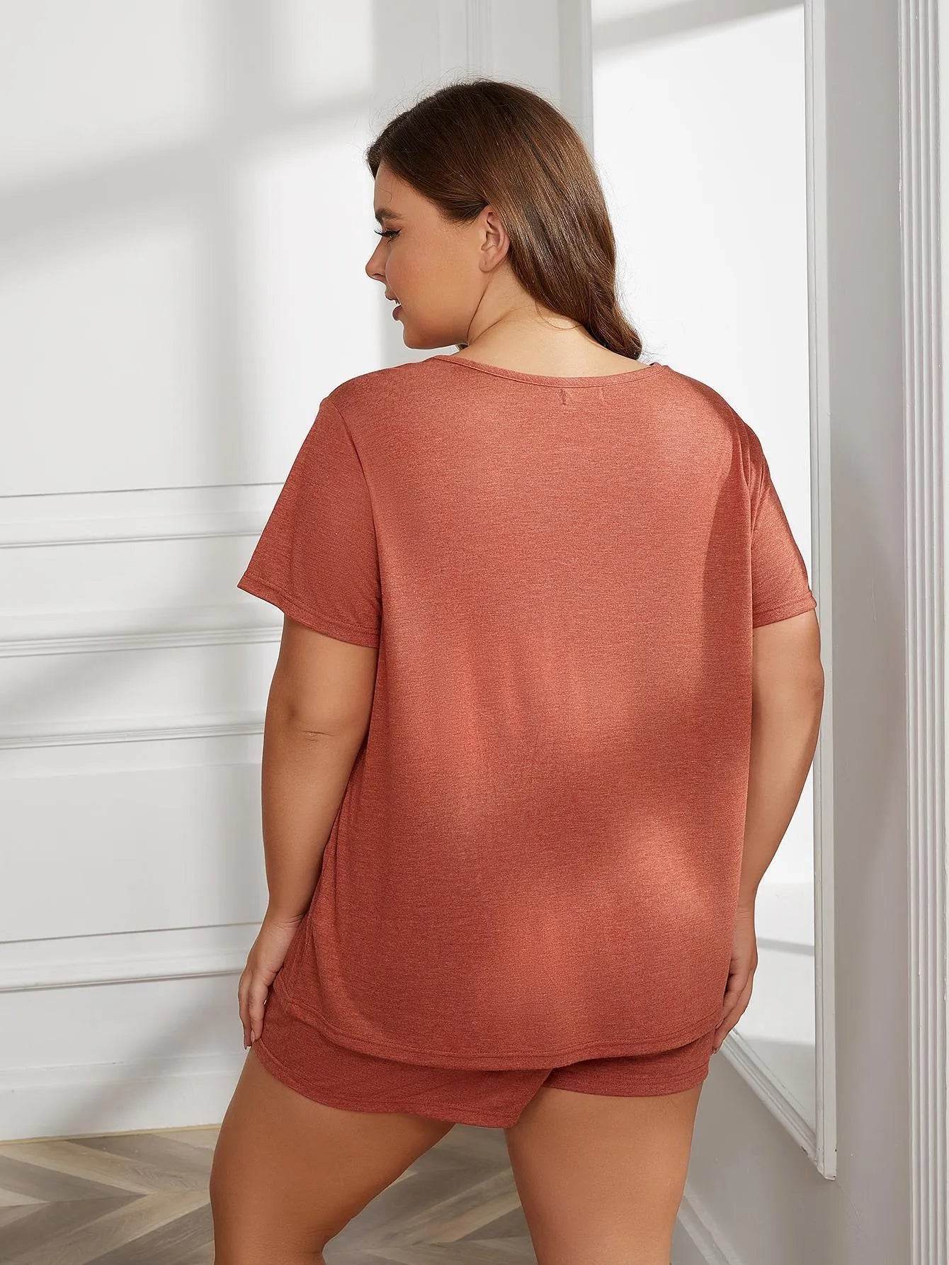 Plus Size Round Neck Short Sleeve Two-Piece Loungewear Set - Bona Fide Fashion