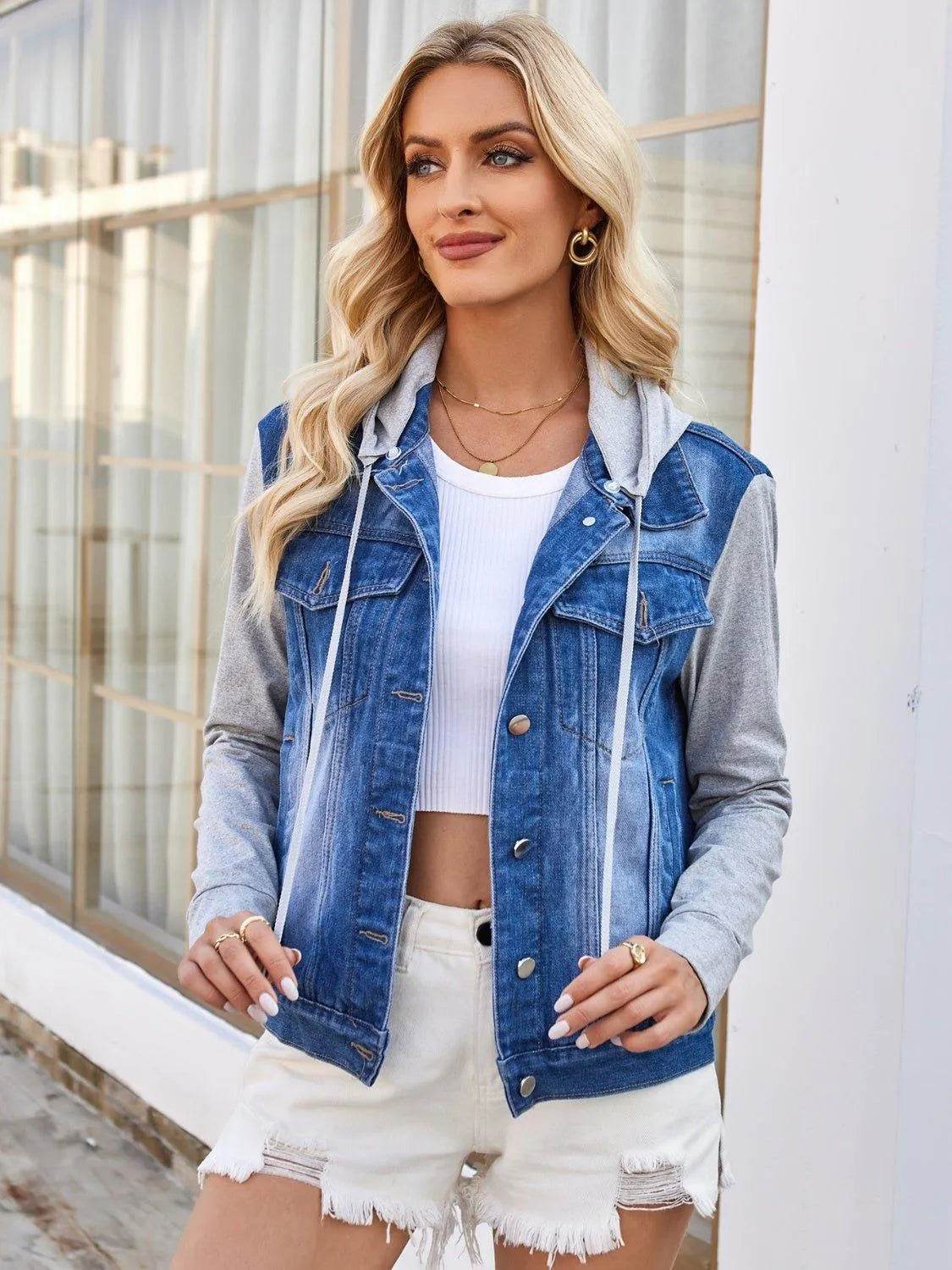 Pocketd Button Up Detachable Hooded Denim Jacket - Bona Fide Fashion