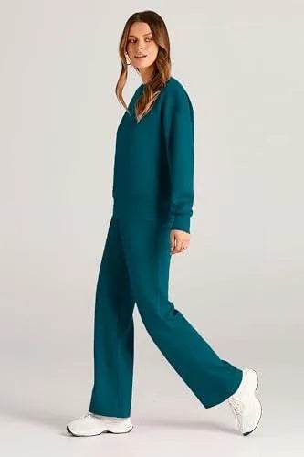 PRETTYGARDEN Women's 2023 Fall Fashion Clothes Casual 2 Piece Outfits Long Sleeve Pullover Tops And Long Pants Sets (Blue Green,X-Large) - Bona Fide Fashion