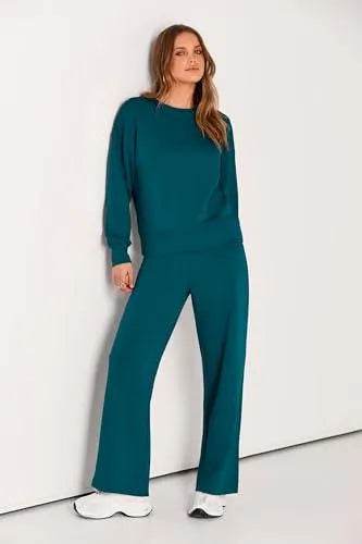 PRETTYGARDEN Women's 2023 Fall Fashion Clothes Casual 2 Piece Outfits Long Sleeve Pullover Tops And Long Pants Sets (Blue Green,X-Large) - Bona Fide Fashion
