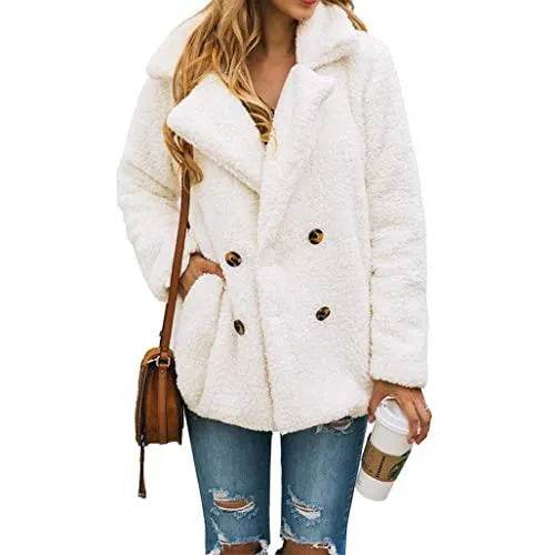 PRETTYGARDEN Women's 2023 Fashion Winter Coat Long Sleeve Lapel Zip Up Faux Shearling Shaggy Oversized Shacket Jacket (Style Two White,Large) - Bona Fide Fashion