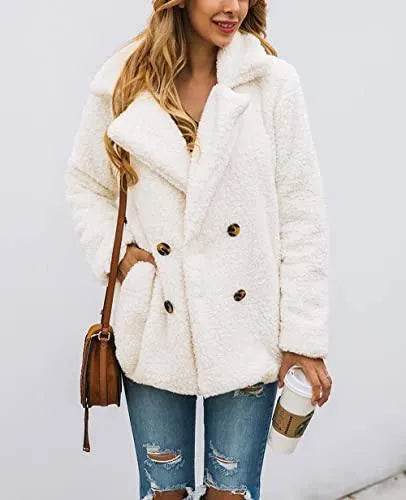 PRETTYGARDEN Women's 2023 Fashion Winter Coat Long Sleeve Lapel Zip Up Faux Shearling Shaggy Oversized Shacket Jacket (Style Two White,Large) - Bona Fide Fashion