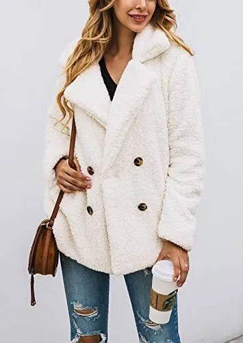 PRETTYGARDEN Women's 2023 Fashion Winter Coat Long Sleeve Lapel Zip Up Faux Shearling Shaggy Oversized Shacket Jacket (Style Two White,Large) - Bona Fide Fashion