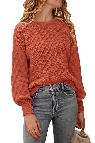 PRETTYGARDEN Women's 2023 Winter Pullover Sweater Casual Long Sleeve Crewneck Loose Chunky Knit Jumper Tops Blouse (Orange,Medium) - Bona Fide Fashion