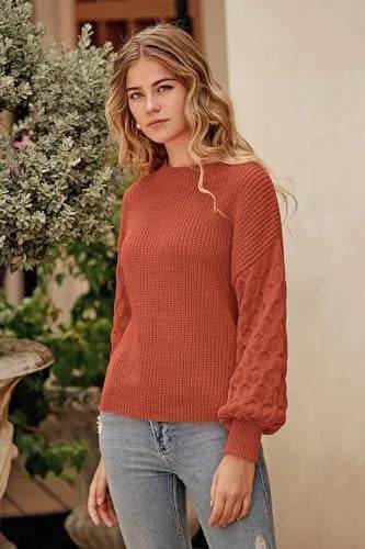 PRETTYGARDEN Women's 2023 Winter Pullover Sweater Casual Long Sleeve Crewneck Loose Chunky Knit Jumper Tops Blouse (Orange,Medium) - Bona Fide Fashion