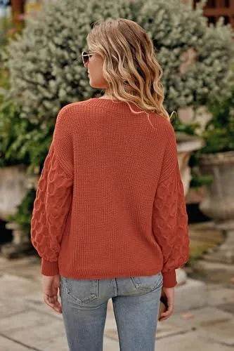 PRETTYGARDEN Women's 2023 Winter Pullover Sweater Casual Long Sleeve Crewneck Loose Chunky Knit Jumper Tops Blouse (Orange,Medium) - Bona Fide Fashion