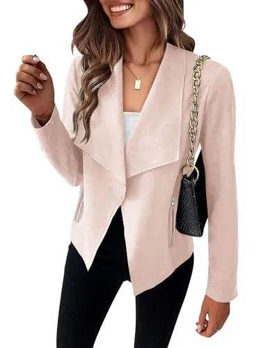 PRETTYGARDEN Women's Faux Suede Jackets 2023 Fall Clothes Long Sleeve Open Front Cropped Coat Outwear (Beige Apricot,Large) - Bona Fide Fashion