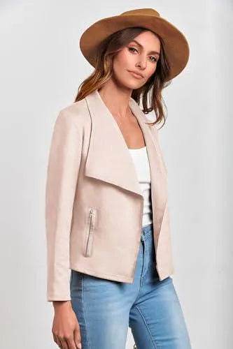 PRETTYGARDEN Women's Faux Suede Jackets 2023 Fall Clothes Long Sleeve Open Front Cropped Coat Outwear (Beige Apricot,Large) - Bona Fide Fashion