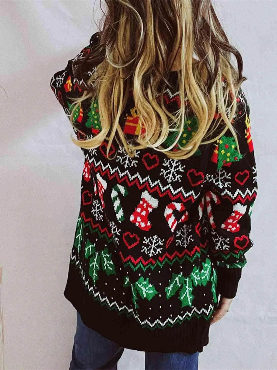 Printed Button Up V-Neck Long Sleeve Cardigan with Pockets - Bona Fide Fashion