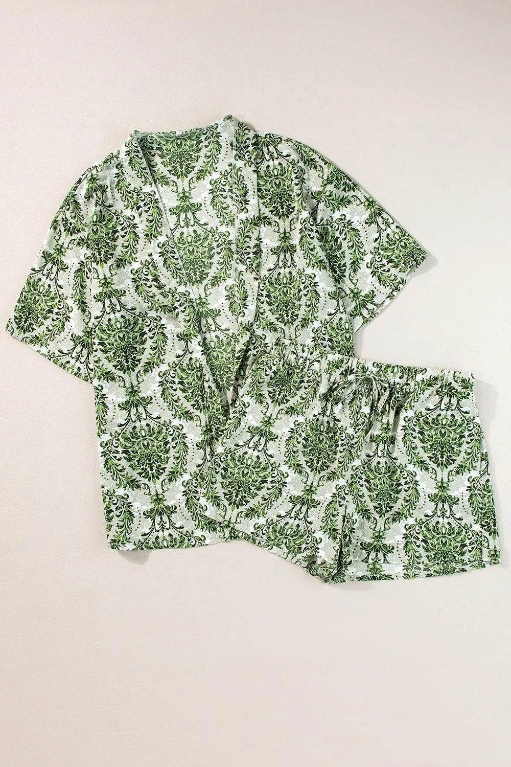 Printed Open Front Top and Bottom Set - Bona Fide Fashion
