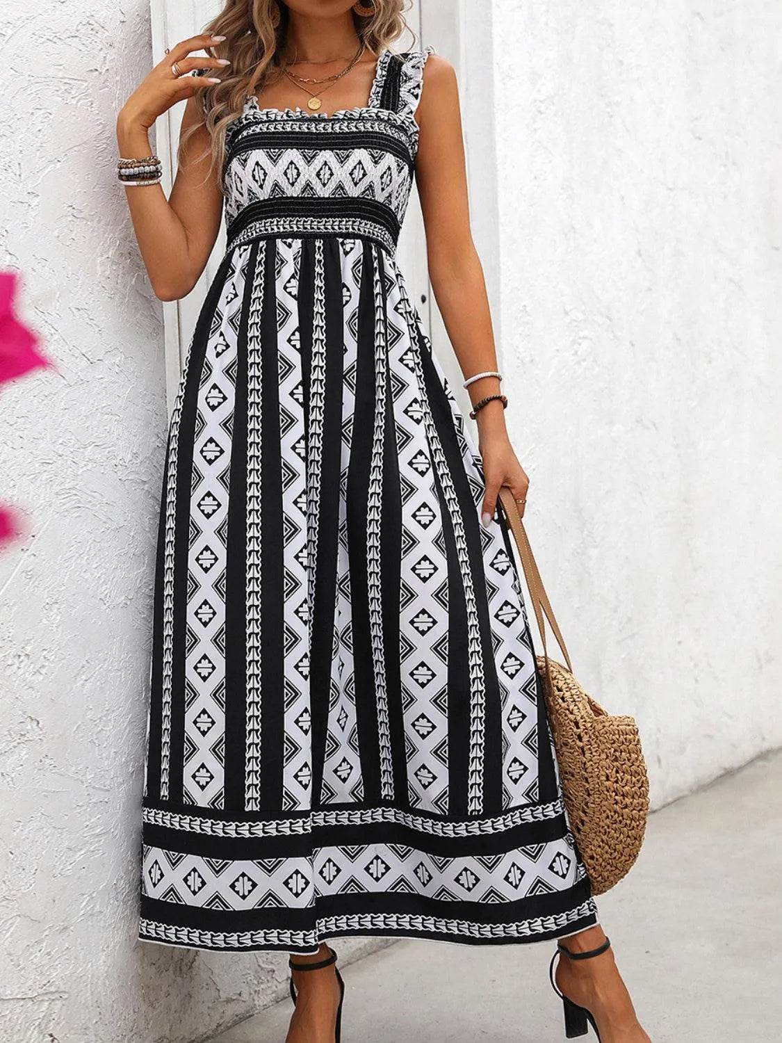 Printed Square Neck Wide Strap Cami Dress - Bona Fide Fashion