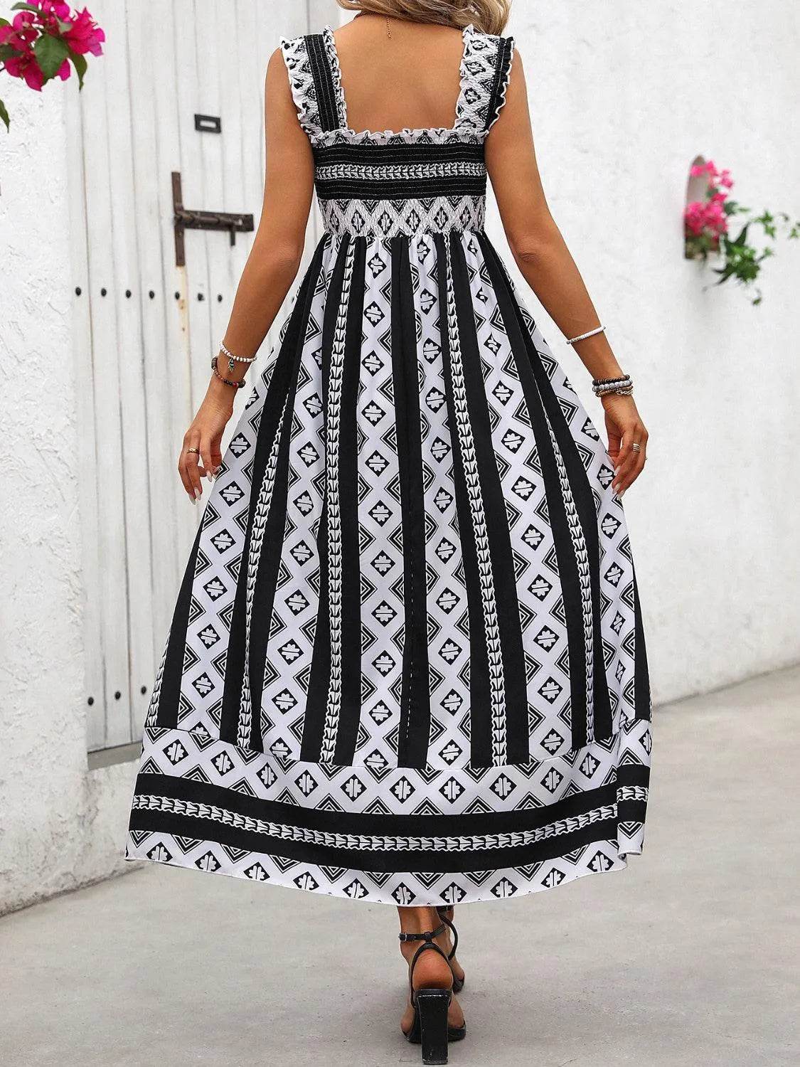 Printed Square Neck Wide Strap Cami Dress - Bona Fide Fashion
