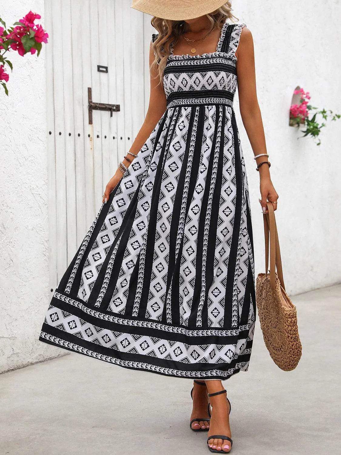 Printed Square Neck Wide Strap Cami Dress - Bona Fide Fashion