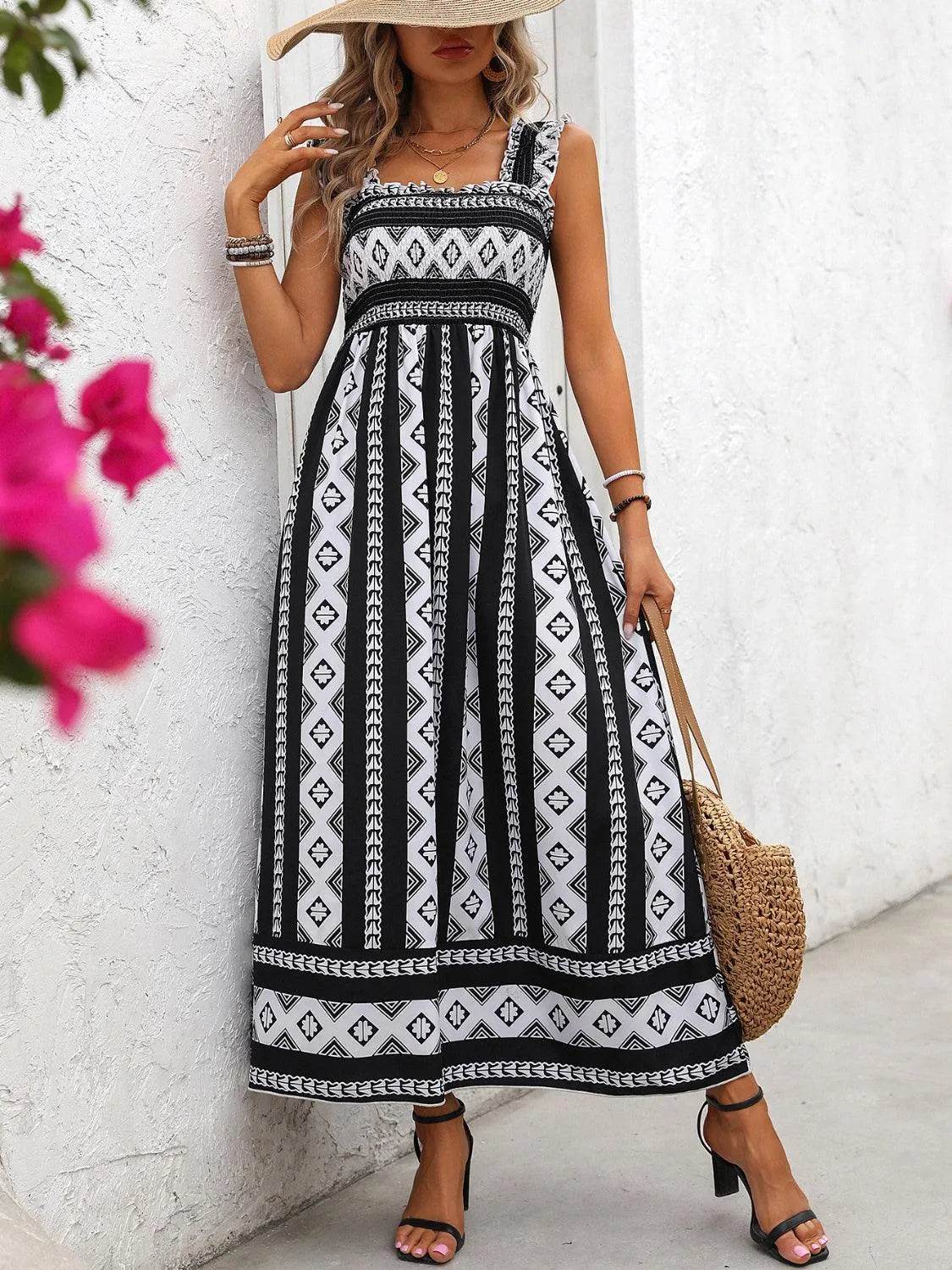 Printed Square Neck Wide Strap Cami Dress - Bona Fide Fashion
