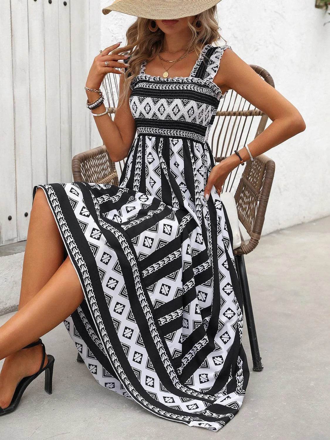 Printed Square Neck Wide Strap Cami Dress - Bona Fide Fashion